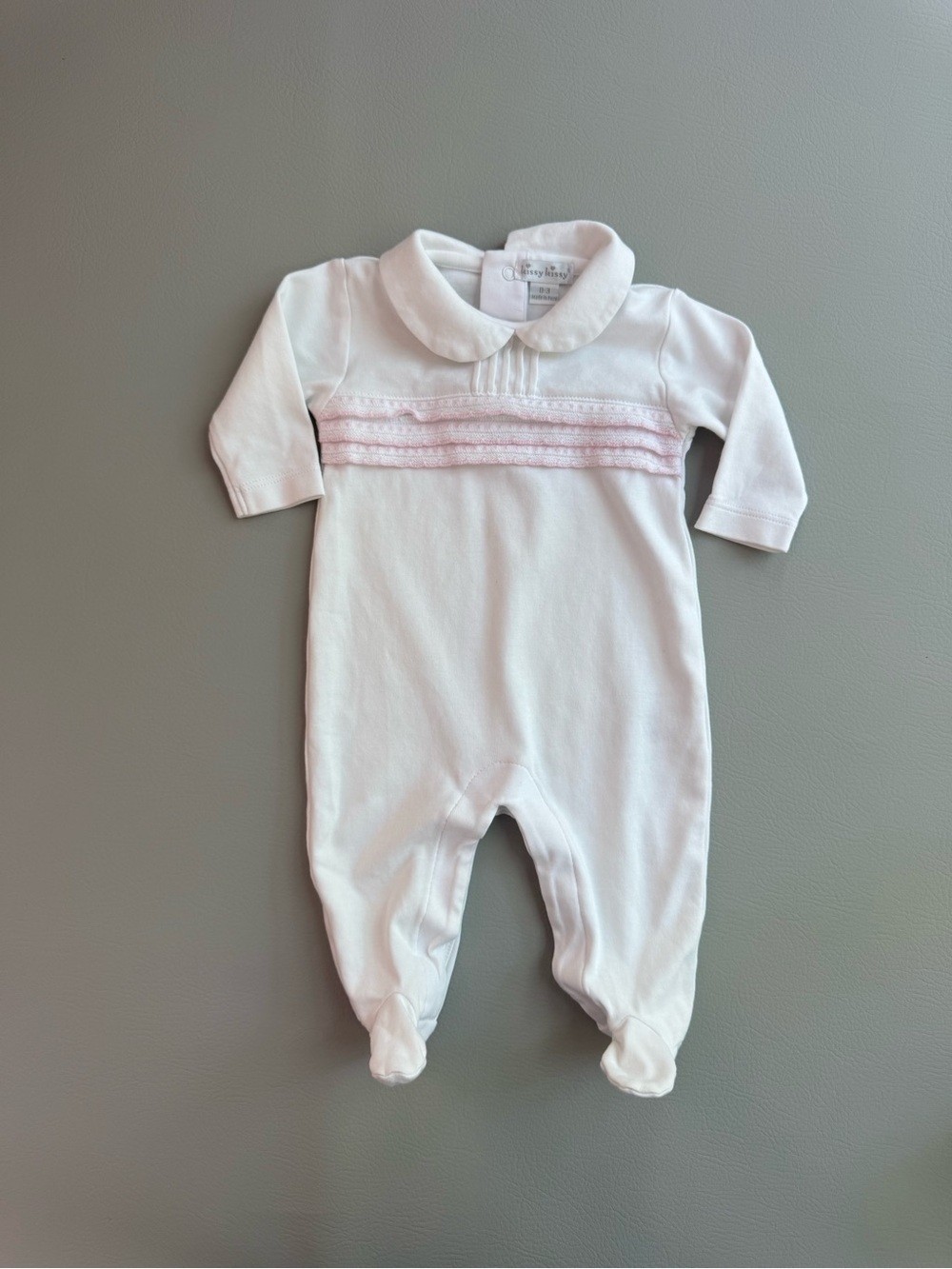 Kissy Kissy White & Pink crochet Layette Sleeper Outfit size 0-3M Baby Girl